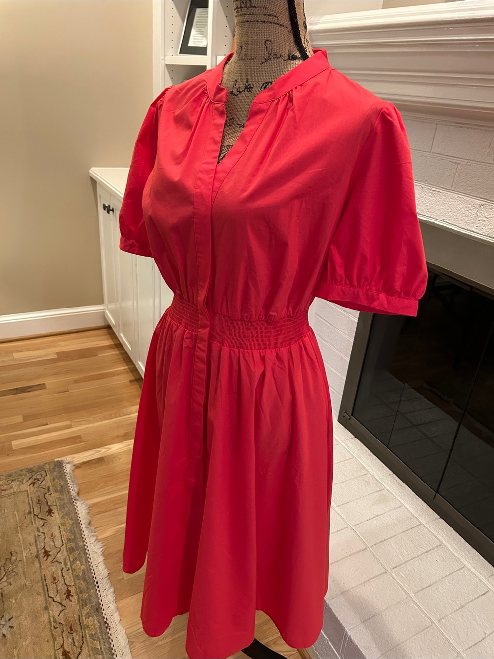 Worthington Bright Red/Coral Elastic-Waist Short Sleeve Dress